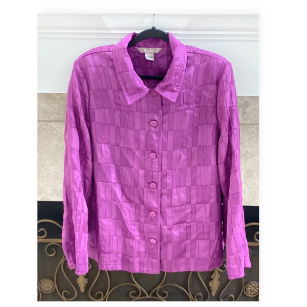 Tanjay Satin Block Pattern Button Front Jacket Top